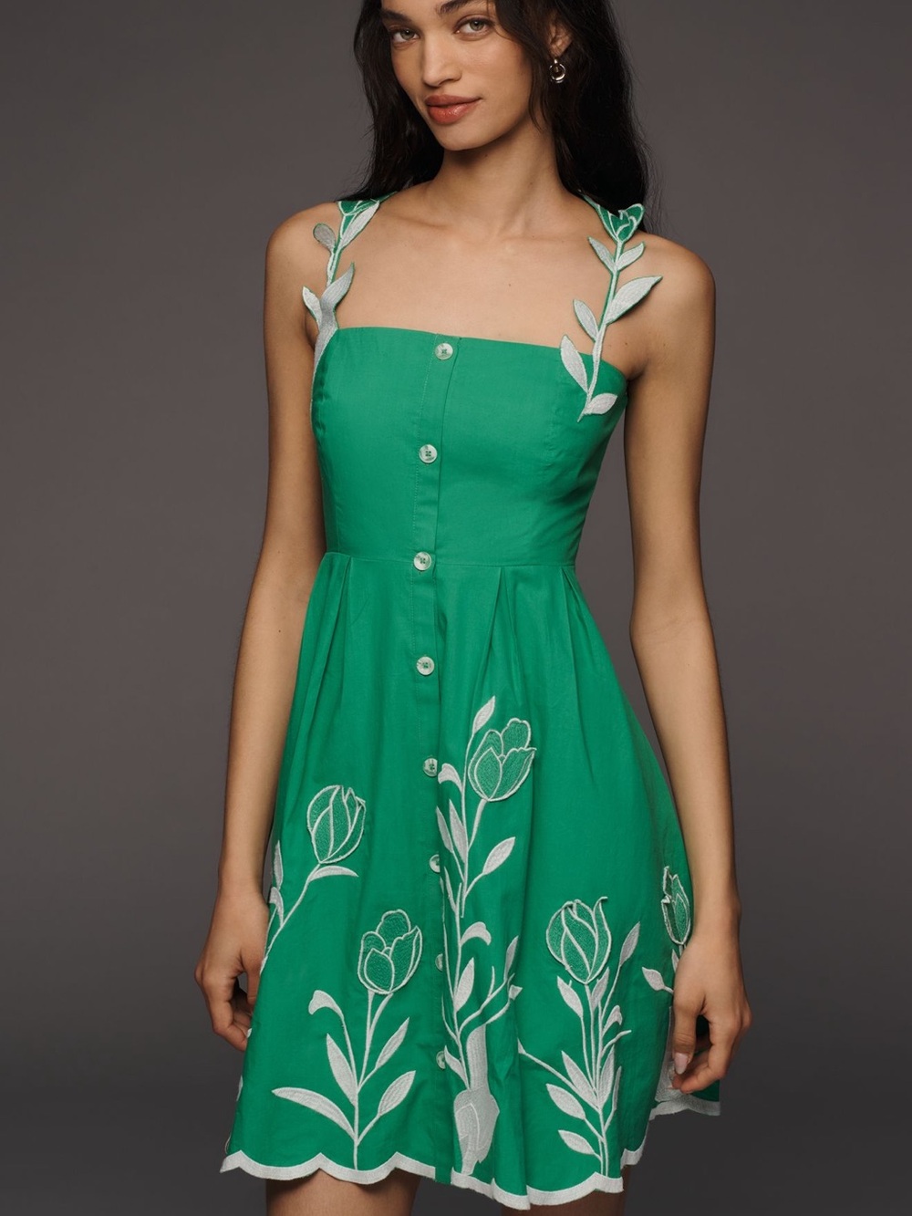 Maeve Anthropologie NWT Kelly Green Embroidered Mini Dress SP Petite